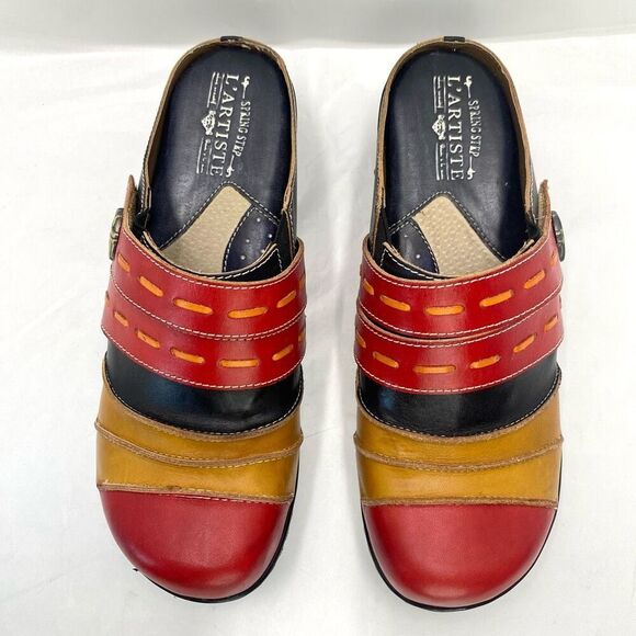 Spring Step Women's Leather Mules - Red, Yellow, Black - Picture 3 of 13
